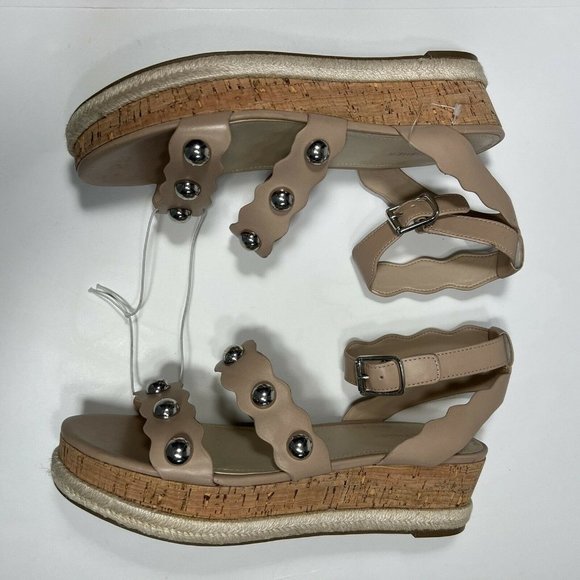 Marc Fisher Studded Multi-Strap Cork Espadrille Wedge Platform Sandals Nude 11 - Picture 7 of 11